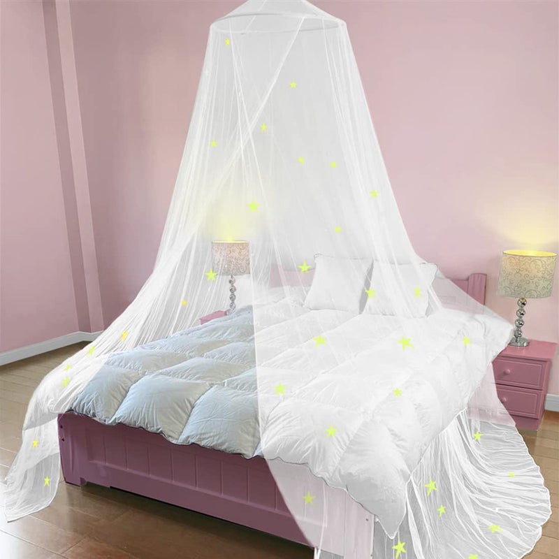 BCBYou Mosquito Net Canopy with Glow in Dark Stars for Baby, Kids, and Adults - Cover The Crib, Kids Bed, Full Size Bed (White) - Image 5
