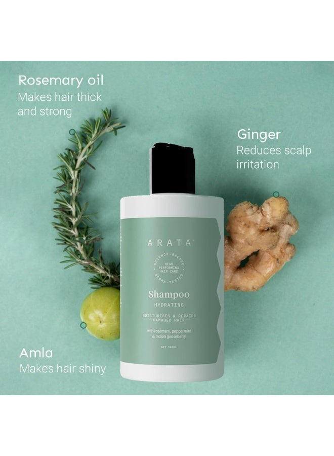 Arata Natural Hydrating Hair Shampoo (300 ml) Reduces Frizz, Split Ends|Derma Tested|For Soft, Smooth Hair Paraben and Sulphate Free for Damage Repair & Moisturization|With Ginger & Gooseberry - Image 3