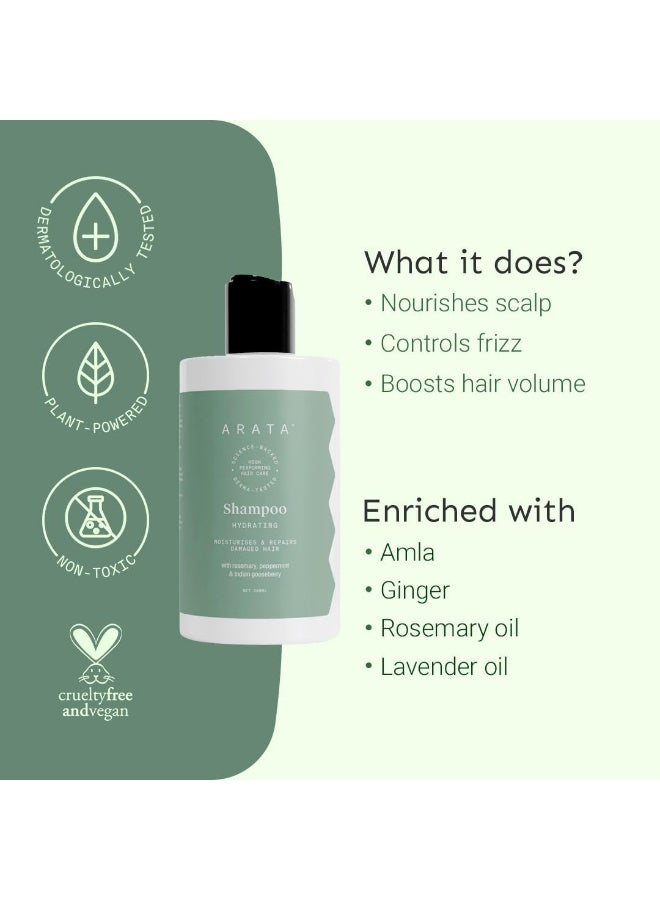 Arata Natural Hydrating Hair Shampoo (300 ml) Reduces Frizz, Split Ends|Derma Tested|For Soft, Smooth Hair Paraben and Sulphate Free for Damage Repair & Moisturization|With Ginger & Gooseberry - Image 2