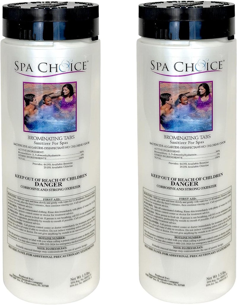 SpaChoice 1.5-Pounds 2-Pack Premium Brominating Tabs Sanitizer for Spas, Bromine Tablets for Spa Hot Tub, Made in USA - Image 1