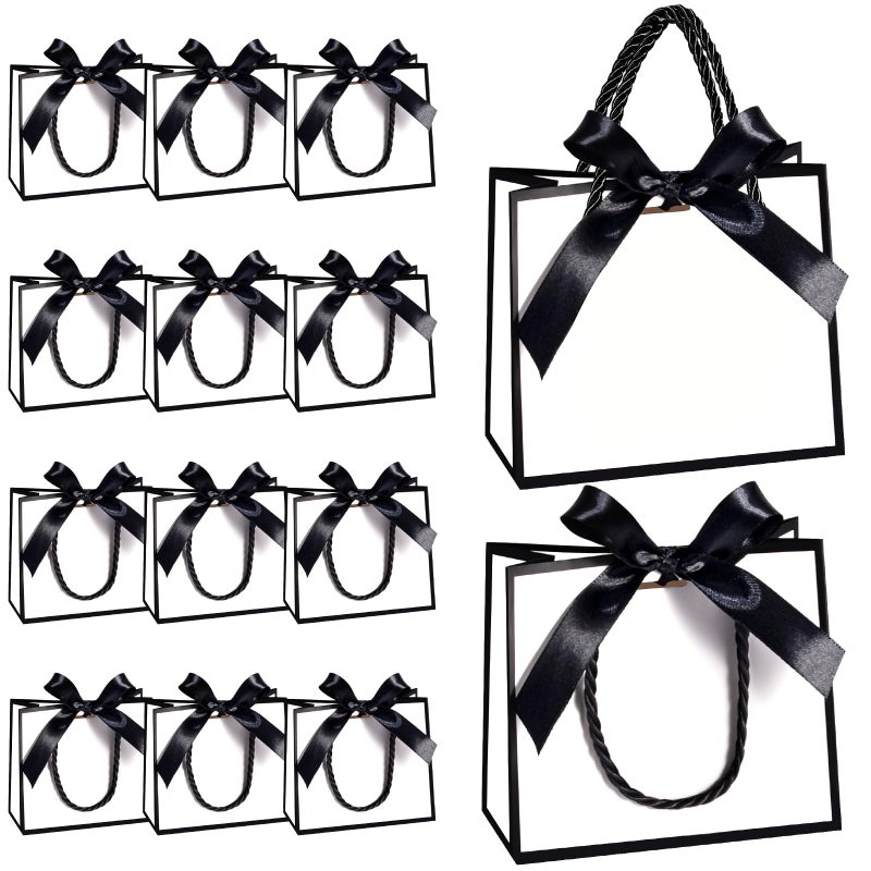 EQOREIIN 24 PCS Small Gift Bags with Handles,White Mini Bag,5.5x 2.5x4.7 Inches Small Thank You Gift Bags Bulk with Ribbon for Party Favors,Mother's Day, Goodie, Weddings,Baby Shower(White,Black) - Image 1