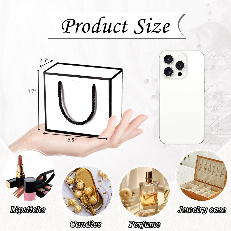 EQOREIIN 24 PCS Small Gift Bags with Handles,White Mini Bag,5.5x 2.5x4.7 Inches Small Thank You Gift Bags Bulk with Ribbon for Party Favors,Mother's Day, Goodie, Weddings,Baby Shower(White,Black) - Image 3