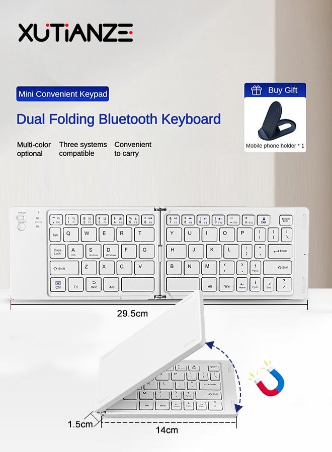XUTIANZE Foldable Bluetooth Keyboard – Compatible with iOS/Android/Windows – Type-C Rechargeable – Scissor-Switch Quiet Typing – Bonus Phone Stand – Ultra-Slim & Travel-Friendly - Image 1