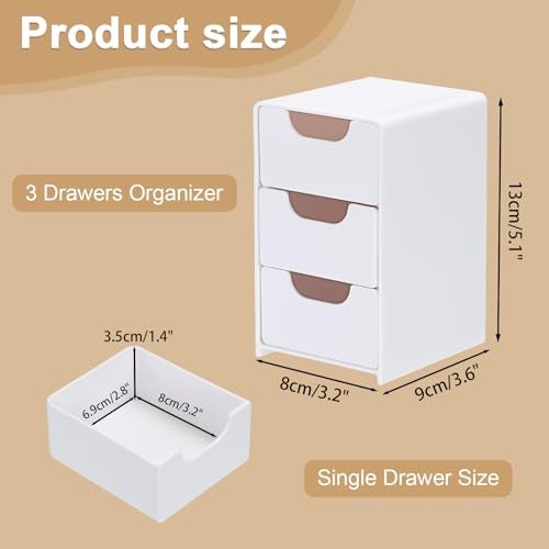 BTSKY 1 Pack Small Acrylic Storage Organizer with Drawers, 3-Layer White Desktop Organizer for Office Supplies Mini Storage Box with Drawers for Desk, Desktop Makeup Drawer Jewelry Storage Box - Image 2
