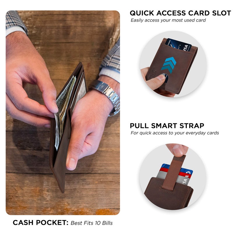 SERMAN BRANDS محفظة سِيرمان براندز RFID المضادة للسرقة نحيفة ثنائية الطي من الجلد الطبيعي للرجال، محفظة جيب أمامية هدية للرجال (بني تكساس 2.0) - Image 3