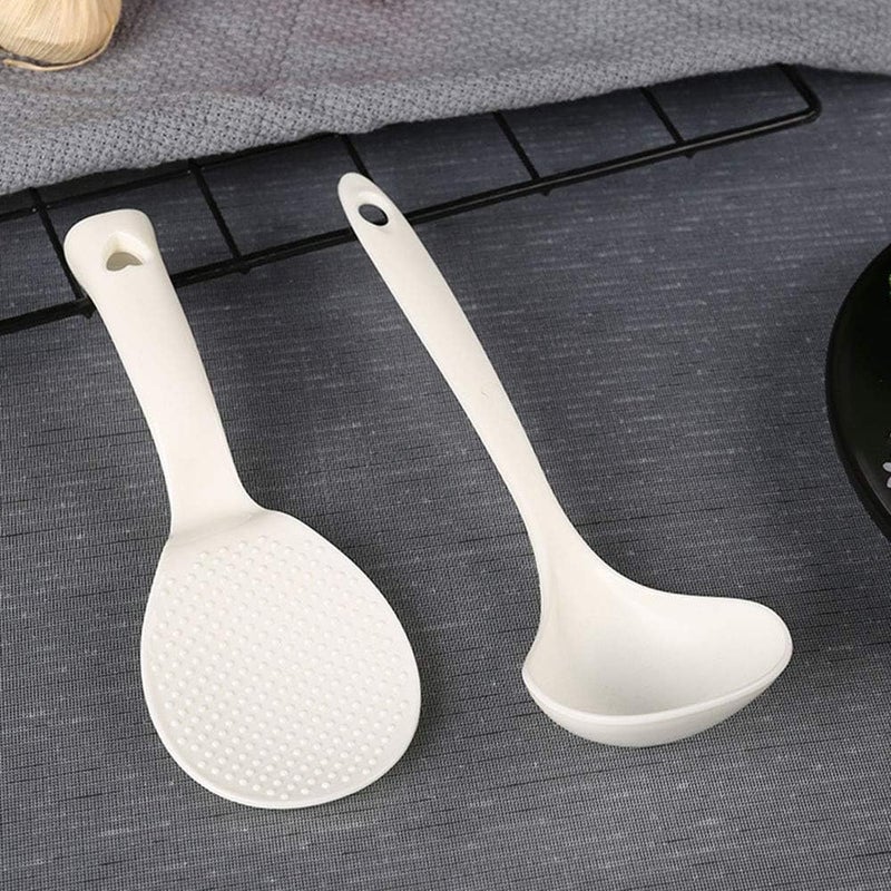 1pcs Standing Rice Paddle and 1pcs Soup Spoons, Non-Stick Rice Spoon, Stand-up Serving Rice Spatula Household Kitchen Tools, White