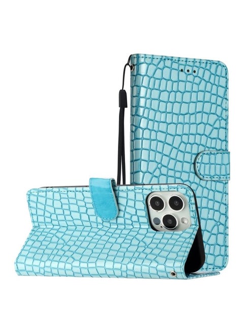 Case Cover For iPhone 16 Pro Max Crocodile Texture Horizontal Flip Leather Phone Case(Light Blue)
