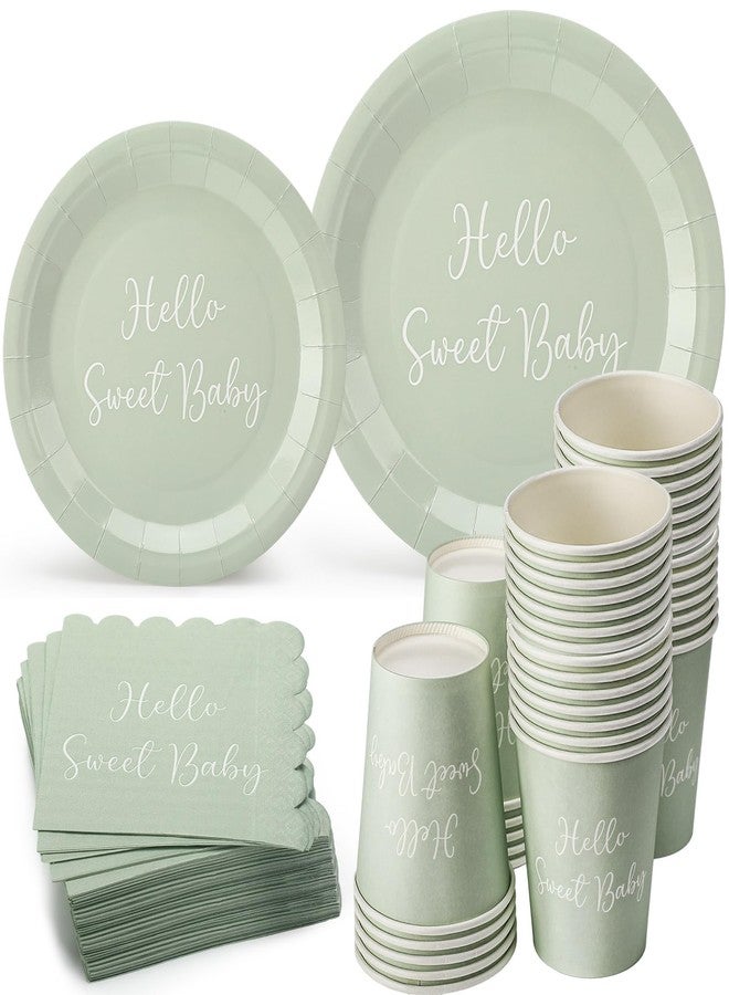Mifoci 244 Pcs Baby Shower Sage Green Party Supplies Include 7 Inch 9 Inch Disposable Sage Green Paper Plates 9 oz Paper Cup - Image 1
