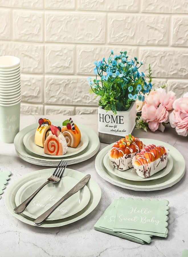 Mifoci 244 Pcs Baby Shower Sage Green Party Supplies Include 7 Inch 9 Inch Disposable Sage Green Paper Plates 9 oz Paper Cup - Image 4