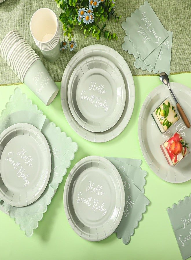 Mifoci 244 Pcs Baby Shower Sage Green Party Supplies Include 7 Inch 9 Inch Disposable Sage Green Paper Plates 9 oz Paper Cup - Image 5