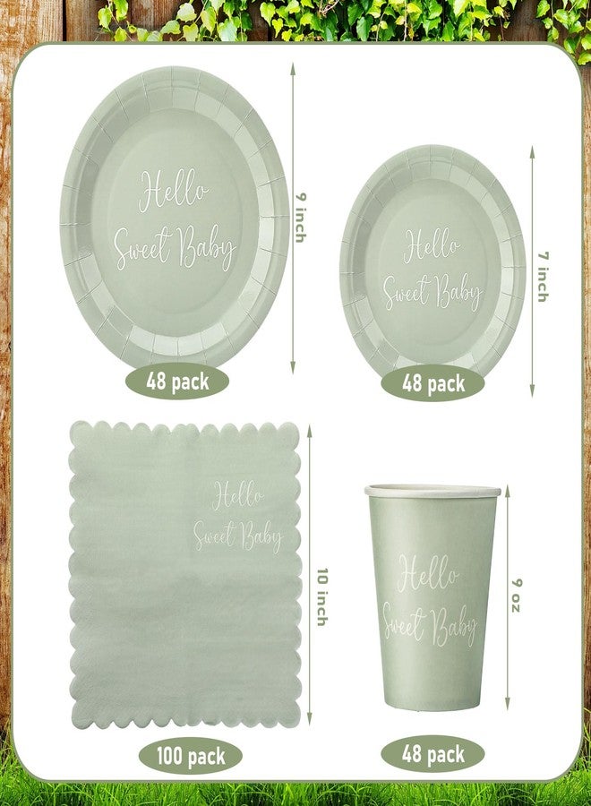 Mifoci 244 Pcs Baby Shower Sage Green Party Supplies Include 7 Inch 9 Inch Disposable Sage Green Paper Plates 9 oz Paper Cup - Image 2