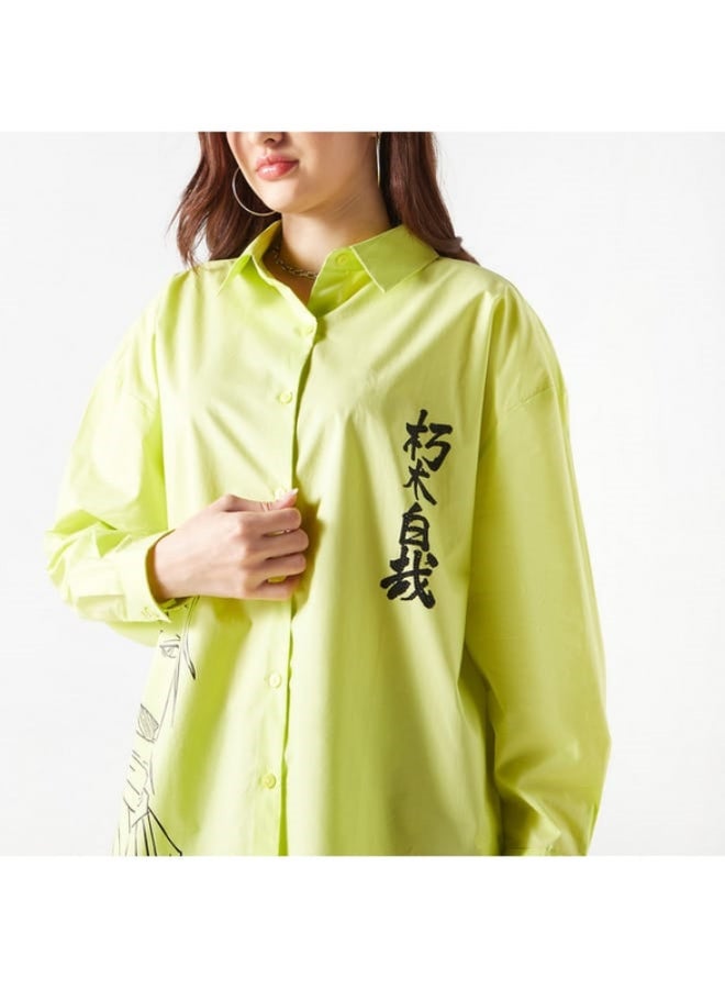 SP Characters Naruto Print Oversized High Low Shirt with Long Sleeves  - Image 3