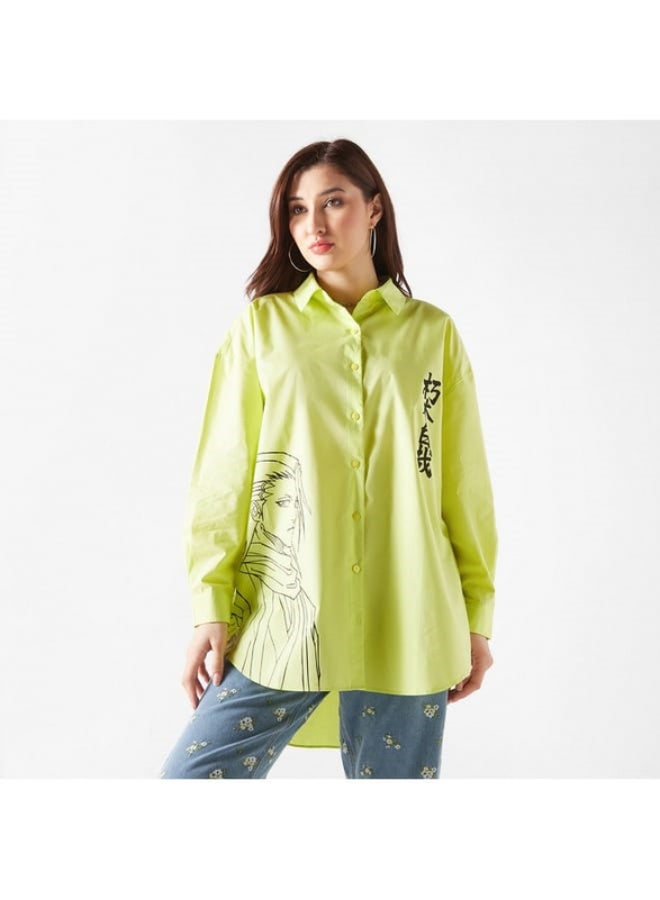 SP Characters Naruto Print Oversized High Low Shirt with Long Sleeves  - Image 4