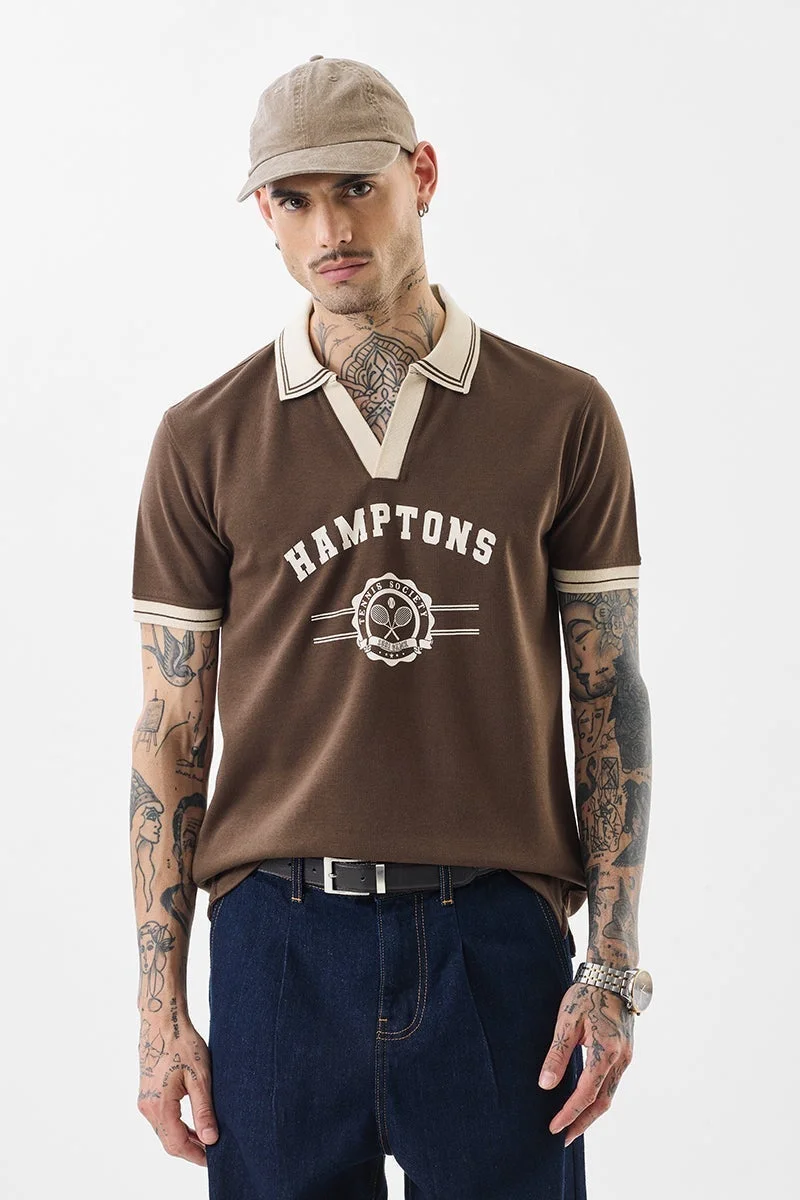 SNITCH Hamptons Brown Slim Fit Polo T-Shirt