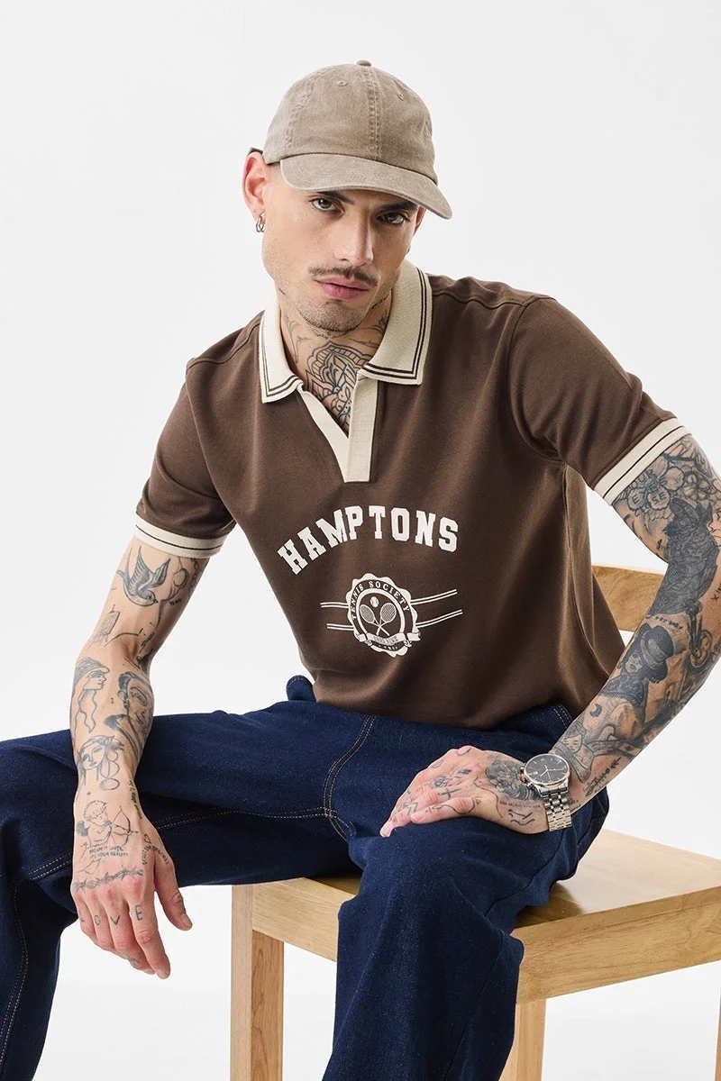 SNITCH Hamptons Brown Slim Fit Polo T-Shirt