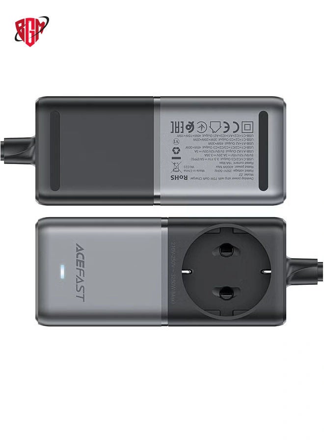 Z2 GaN Power Strip | 75W Fast Charging with 3 USB-C + 2 USB-A | EU Plug