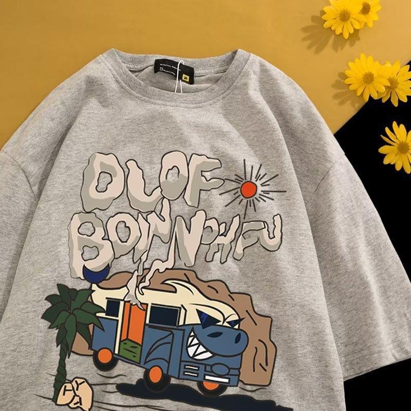 American Retro ins Trendy Brand Cartoon Short-sleeved T-shirt Boys Summer Loose Hip-hop High Street Couple Half-sleeved T-shirt - Image 4