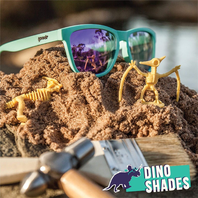 goodr Electric Dinotopia Carnival Polarized Sunglasses for Men & Women, Light Teal Solid Frames with Purple Reflective Lens, UV400 Protection, No Slip - Image 5
