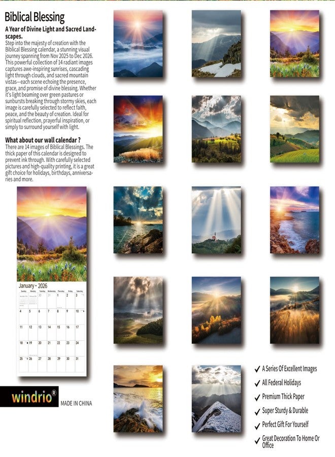 windrio 2026 Wall Calendar,Calendar 2026, November 2025 - December 2026, Wall Calendar Biblical Blessing, 12" x 24" Opened,Full Page Months Thick & Sturdy Paper for Gift Perfect Calendar Organizing & Planning - Image 2