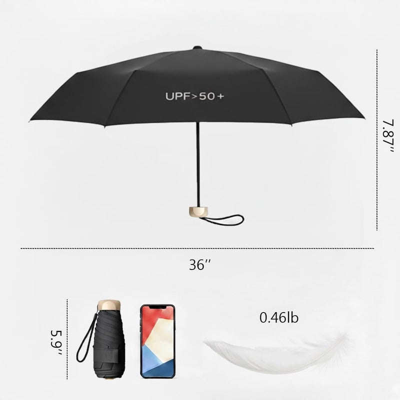 Simsedery Windproof Mini Travel Folding Umbrella, UPF 50+ Sun & Rain Protection, Compact Lightweight, Eco-Friendly Fabric Wallet Umbrella Fits in Pocket Purse Backpack for Men Women Kids - Image 2