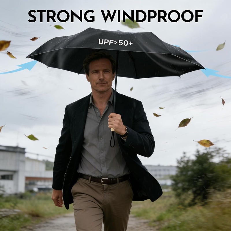 Simsedery Windproof Mini Travel Folding Umbrella, UPF 50+ Sun & Rain Protection, Compact Lightweight, Eco-Friendly Fabric Wallet Umbrella Fits in Pocket Purse Backpack for Men Women Kids - Image 5