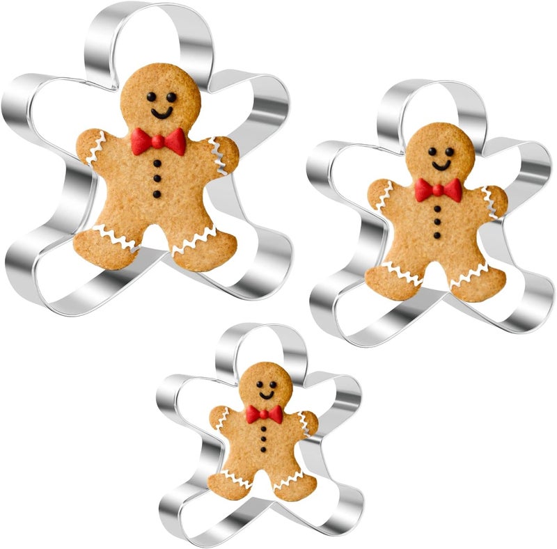 KAISHANE Gingerbread Man Cookie Cutters Set,3 Pcs Gingerbread Man Shape,Stainless Steel Biscuit Cutter for Holiday - Image 1