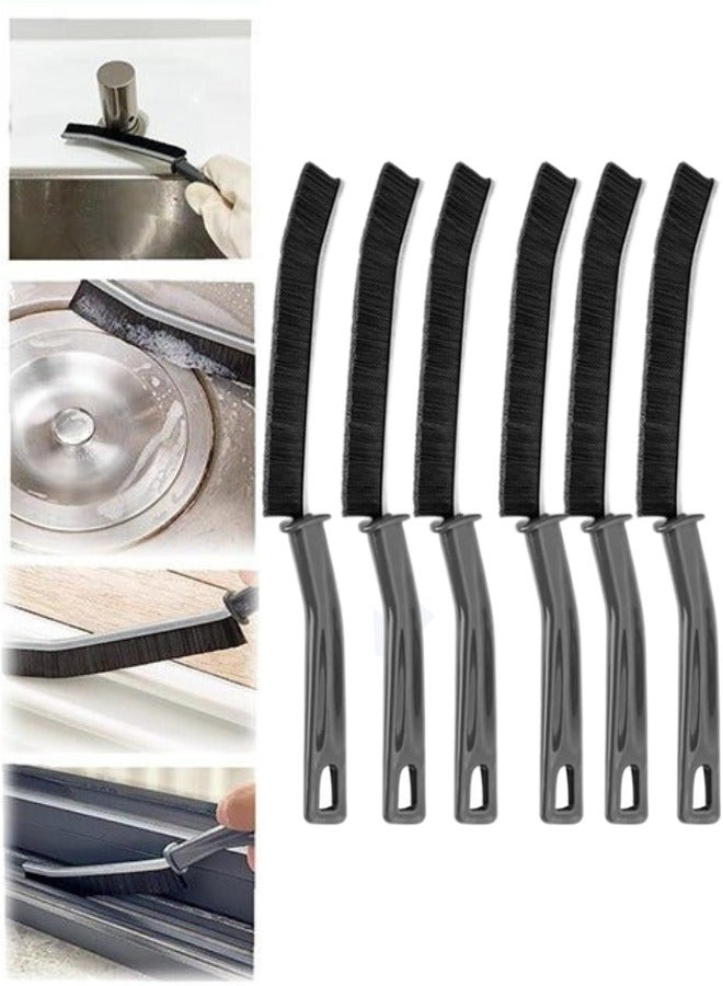 هابي هوم 6 قطع من فرش تنظيف شقوق الحمام، فرشاة تنظيف الاخاديد، فرشاة تنظيف الفجوات، فرشاة تنظيف فجوات الحمام، فرش الزوايا الميتة متعددة الوظائف، فرش نوافذ متعددة الوظائف (اسود) - Image 1