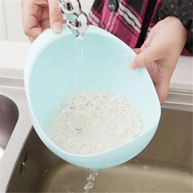 STERILIX Kitchen Plastic Bowl Thick Drain Basket for Rice Fruit and Vegetable with Handle (Blue) - Image 5