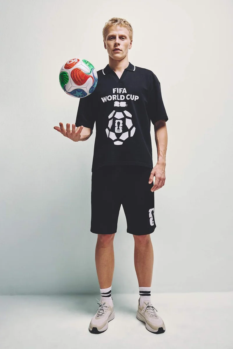 ديفاكتو Cotton Boxy Fit Polo Shirt Printed Black T-Shirt