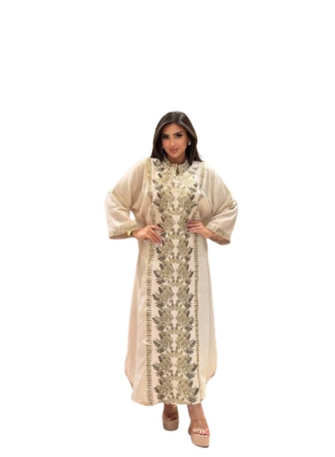 عباية حريمي خروج واستقبال كتان تركي فاخر مطرزة – تصميم ملكي أنيق للمناسبات والخروجات - Image 1