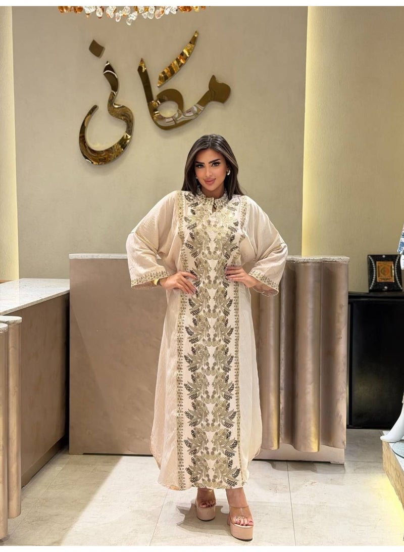 عباية حريمي خروج واستقبال كتان تركي فاخر مطرزة – تصميم ملكي أنيق للمناسبات والخروجات - Image 5