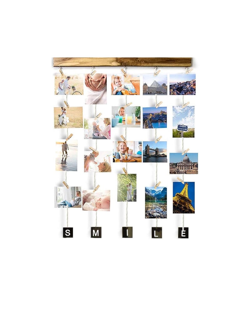 VAH- Kya Bat Hai !! VAH Wood Smile Picture Photo Frame for Wall Decor Photos Artworks Prints Multi Pictures Organizer Hanging Display Frames with Wood Clips 