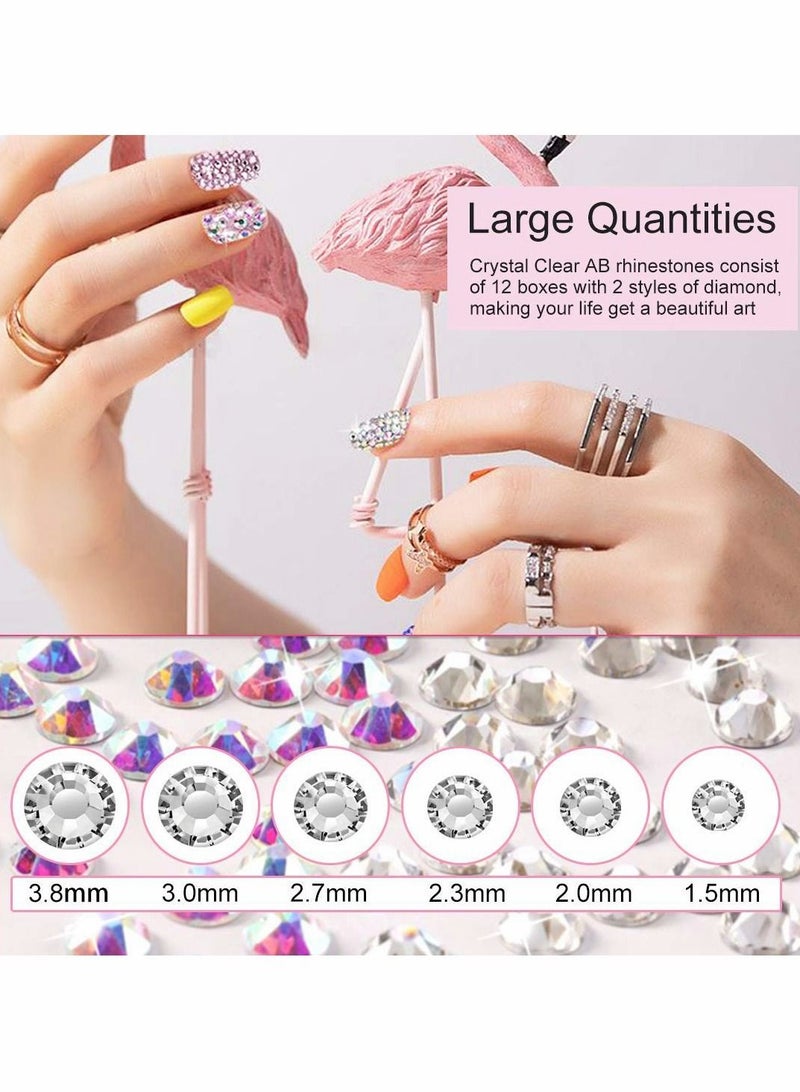 واي آند دي Crystal AB Nail Art Rhinestones Decorations Stones for Supplies and Clear with Pick Up Tweezer Rhinestone Picker Dotting Pen Keep Fresh Never Darken - Image 4