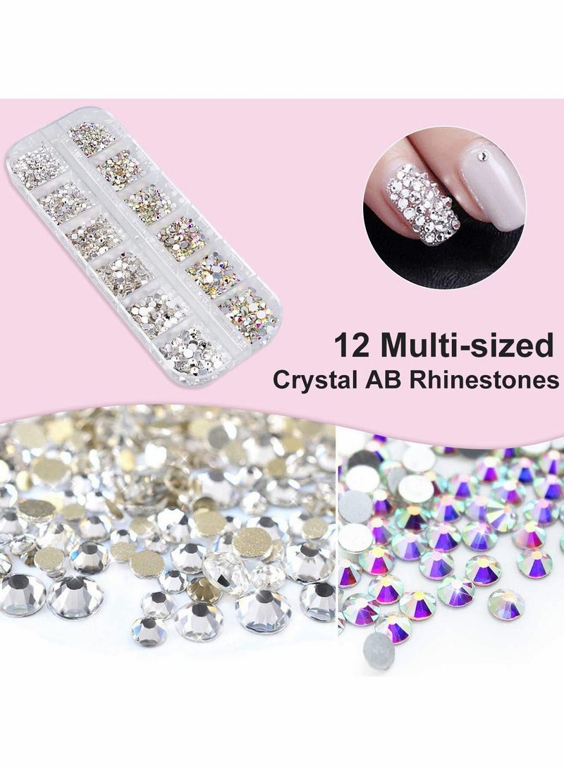 واي آند دي Crystal AB Nail Art Rhinestones Decorations Stones for Supplies and Clear with Pick Up Tweezer Rhinestone Picker Dotting Pen Keep Fresh Never Darken - Image 2