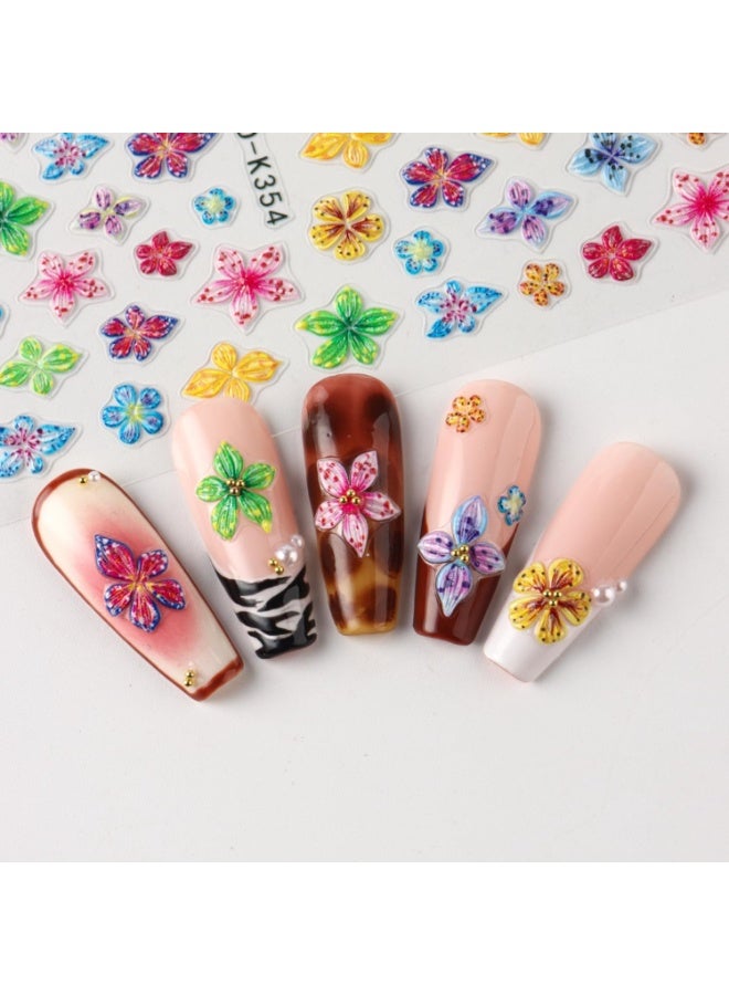 Stickers para Uñas Nail Stickers Self-Adhesive Sticker Colorful 3D Wild Flower Embossed Calcomanías para Uñas Floral Art Design Accessories Hight Quality 4 Sheets - Image 2