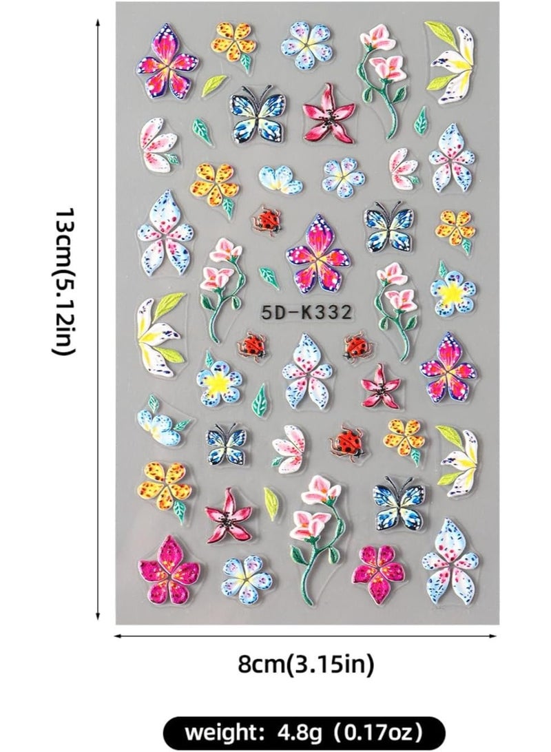 Stickers para Uñas Nail Stickers Self-Adhesive Sticker Colorful 3D Wild Flower Embossed Calcomanías para Uñas Floral Art Design Accessories Hight Quality 4 Sheets - Image 4