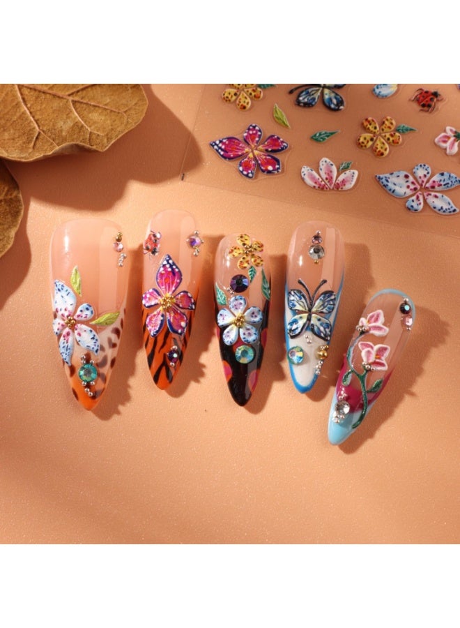 Stickers para Uñas Nail Stickers Self-Adhesive Sticker Colorful 3D Wild Flower Embossed Calcomanías para Uñas Floral Art Design Accessories Hight Quality 4 Sheets - Image 5