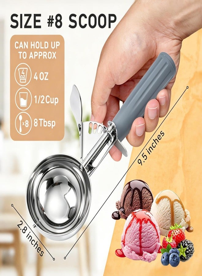 Fayomir 4 oz Scoop, Large Ice Cream Scoop with Trigger, #8 Portion Scoop, Muffin Scoop, Gray Handle, Food Scoop for Ice Cream, Muffin, Cupcake Batter, Mashed Potato, Cookie Dough - Image 2