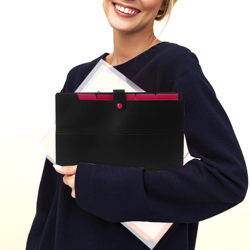 Large Expanding File Organizer Multi Layer Accordion Pockets Portable Document Receipt Storage Folder Black Rose - Image 3