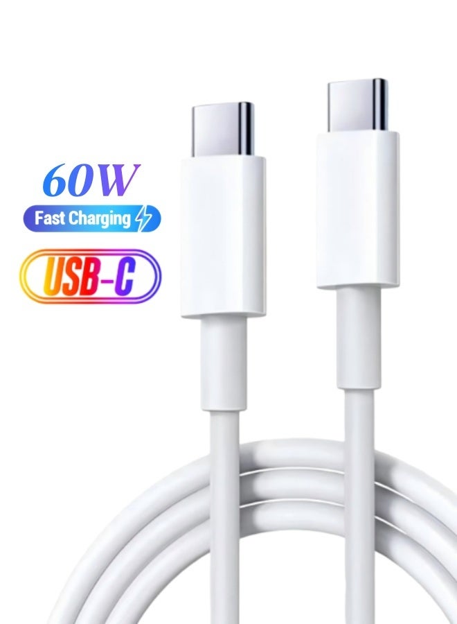 الصفحة الرئيسية كابل USB-C إلى USB-C بقوة 60 واط وطول 1 متر، كابل شحن سريع من النوع C متوافق مع أجهزة iPhone 17/17 Plus/17 Pro Max/16/16 Plus/16 Pro Max/15/15 Plus/15 Pro Max، وSamsung S24/S23+/S23 Ultra، وCarPlay، وMacBook، وiPad Pro، وPixel - أبيض - Image 1