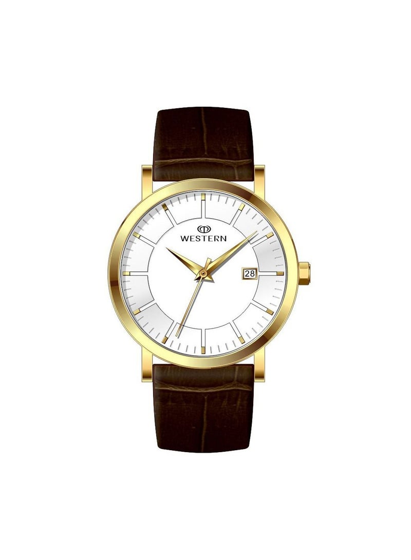 Western Men's Quartz Analogue Leather Strap Casual Watch with Date Display - Image 1