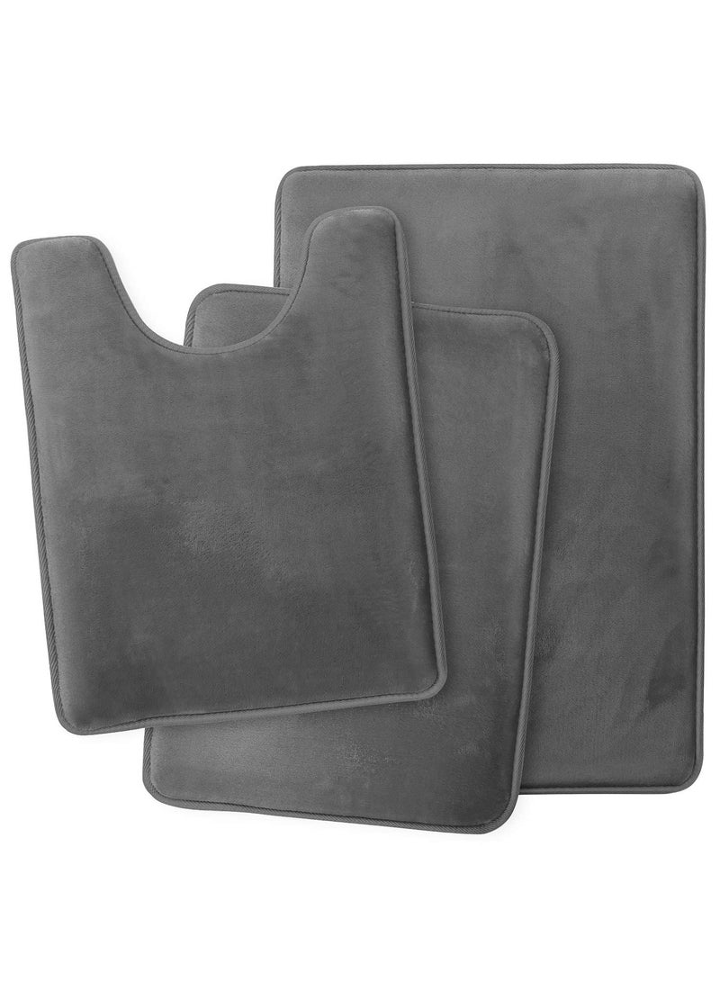 XiuWoo Bathroom Rug Sets, 4 Piece Non Slip Absorbent Ultra Soft Cozy Velvet Bathroom Mat Memory Foam Bath Mat, Easy Wash and Dry, Machine Washable, Bath Rugs for Tub Shower and Bath Room (Gray) - Image 2