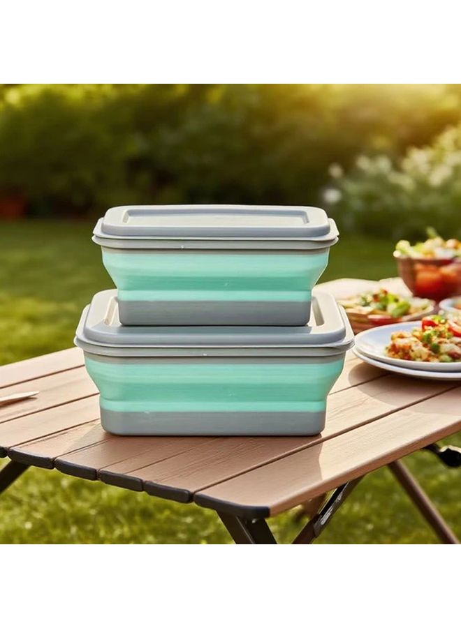 Green Collapsible Camping Bowl Set 2 Pc with Lid Portable Lunch Container - Image 1