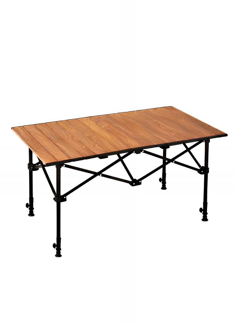 Taimi 5-Piece Camping Set | Portable Camping Table with 4 Chairs, Adjustable Height Folding Table with Carrying Bag 120x55x80cm, Brown and 4 Beige Folding Chairs with Metal Frame and Armrests - Image 2