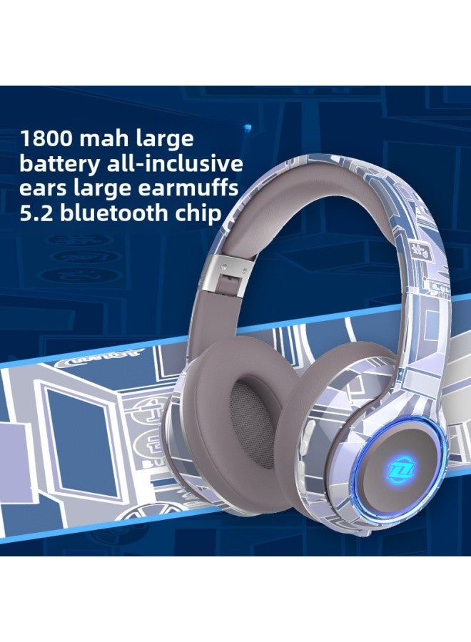Headset Bluetooth Headset With Mac Wireless Computer Esports Game Headset Heavy Bass Noise Reduction Wired For Sony-Color:Official Standard Configuration - Gray Blue  Bluetooth 5.2 Chip + Fixed Monochrome Ambient Light♪ Bluetooth Connection/dual Use Of Plug-in Wires  - Image 1
