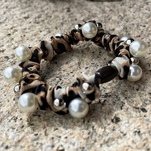 UDeBe Pearl & Golden bead Skinnie Scrunchies Leopard, Mini Matte Hair Scrunchies Hair Bands 6 Counts - Image 3