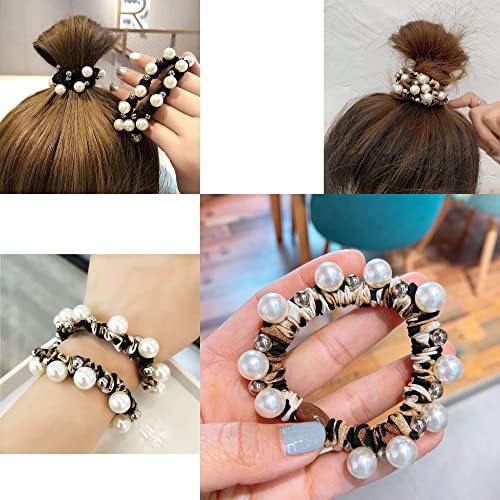 UDeBe Pearl & Golden bead Skinnie Scrunchies Leopard, Mini Matte Hair Scrunchies Hair Bands 6 Counts - Image 2