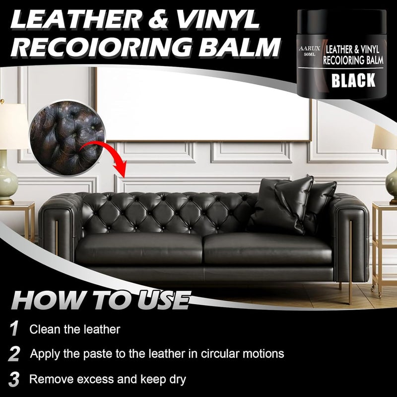AARUX Leather Scratch Repair Leather Recoloring Balm, Protects from Drying & Cracking, Enhance Life of Leather, Leather Restorer Scratches Faded Remover Leather Polish, Paint for Shoes Bags (Black) - Image 2