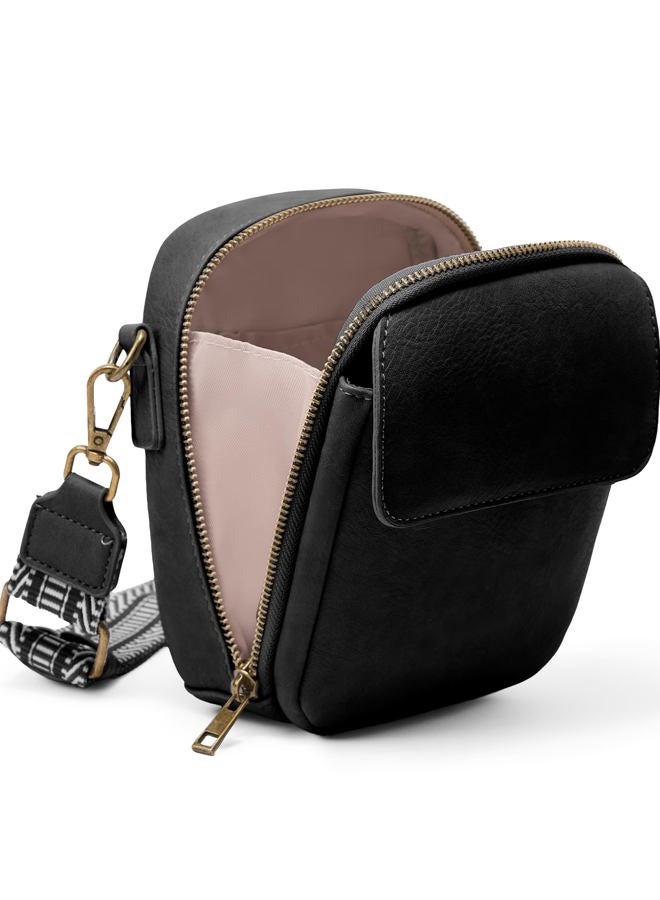 Yarnic Small Crossbody Bag, Vegan Leather Cell Phone Purse for Women, Vintage Wallet Bag with Card Slots, Black-wide Strap a, 5.12" L x 2.76" W x 7.09" H, Vintage - Image 1