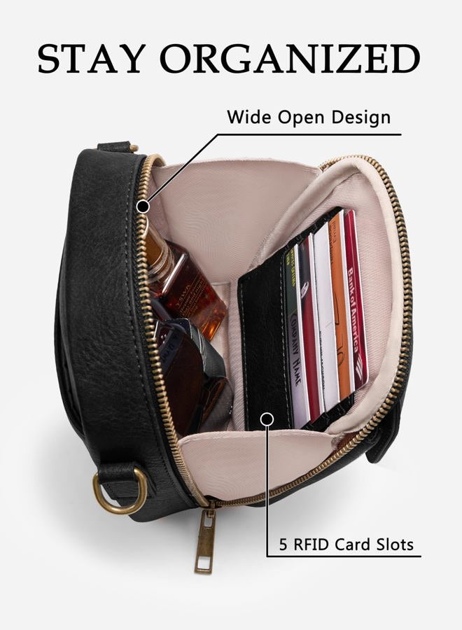 Yarnic Small Crossbody Bag, Vegan Leather Cell Phone Purse for Women, Vintage Wallet Bag with Card Slots, Black-wide Strap a, 5.12" L x 2.76" W x 7.09" H, Vintage - Image 4